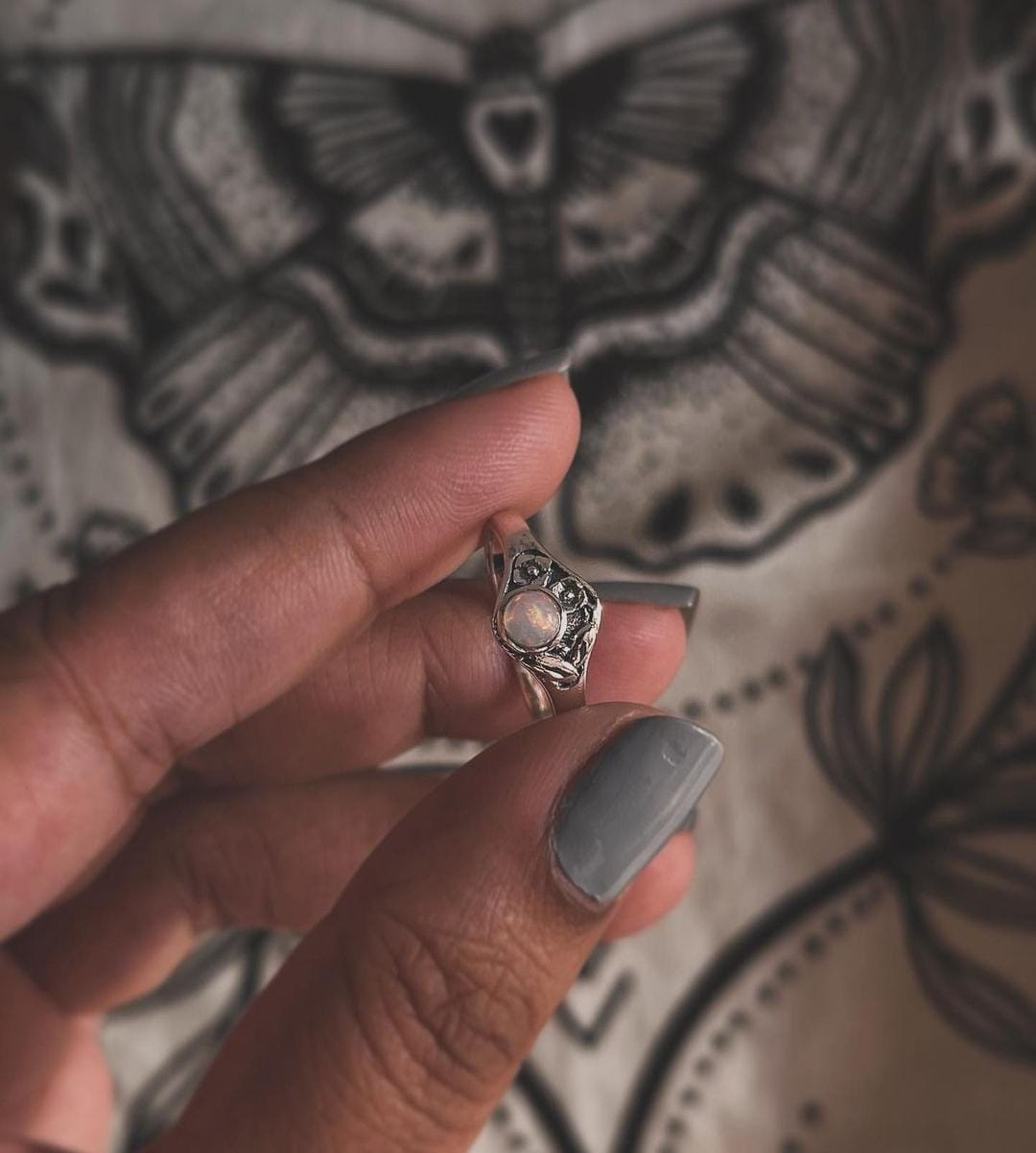 Opal Cherry Blossom Silver Ring for Women