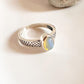Patterned Band Silver Ring Featuring Opal Stone