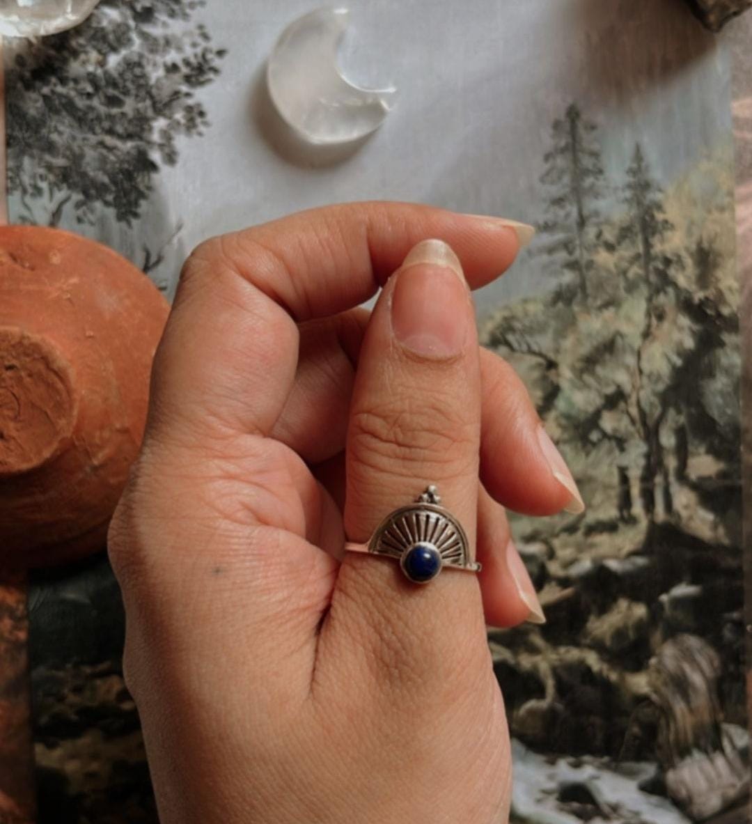 Boho Style Lapis Silver Ring for Bold Fashion