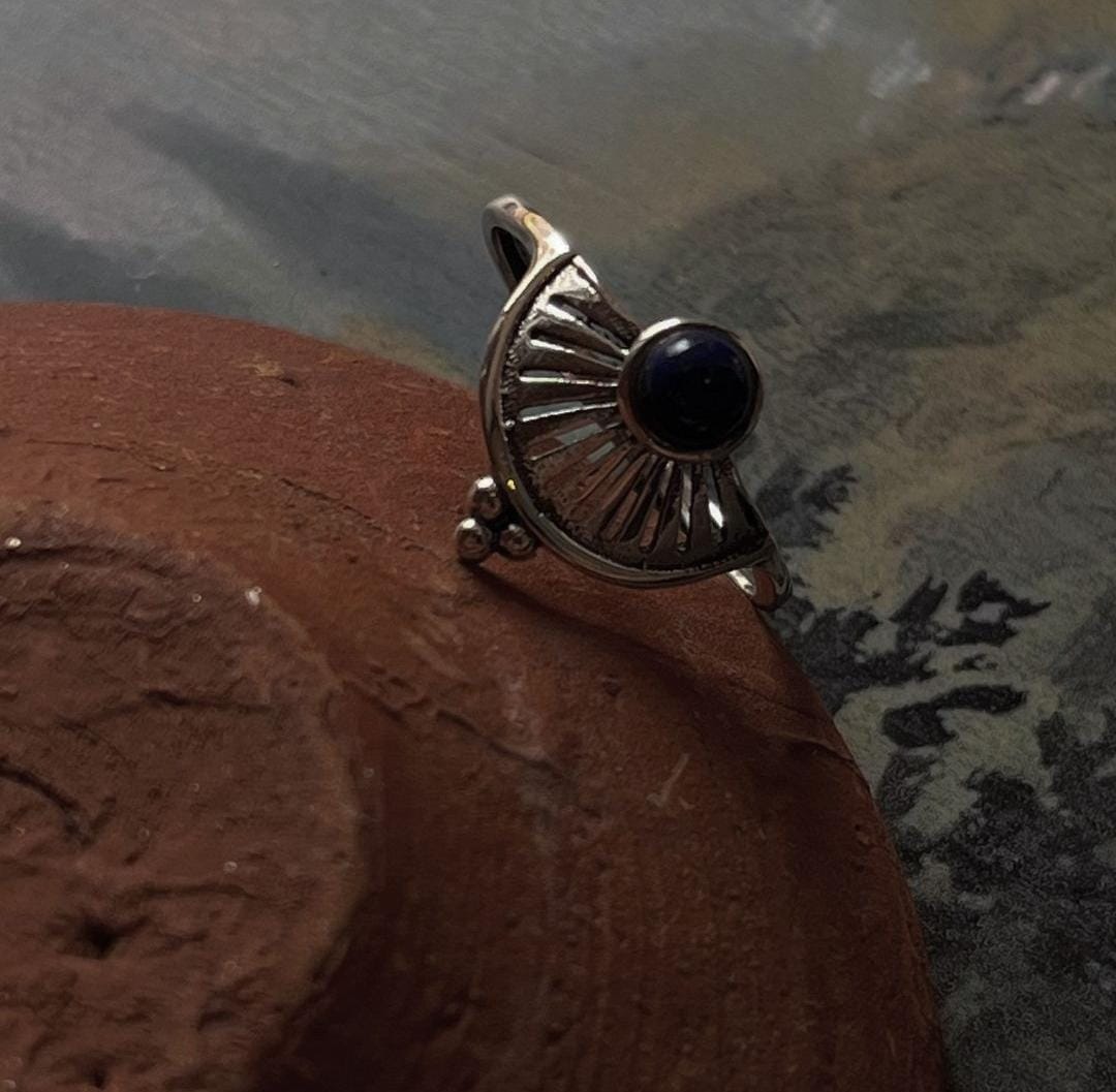 Sterling Silver Lapis Boho Ring with Stunning Detail