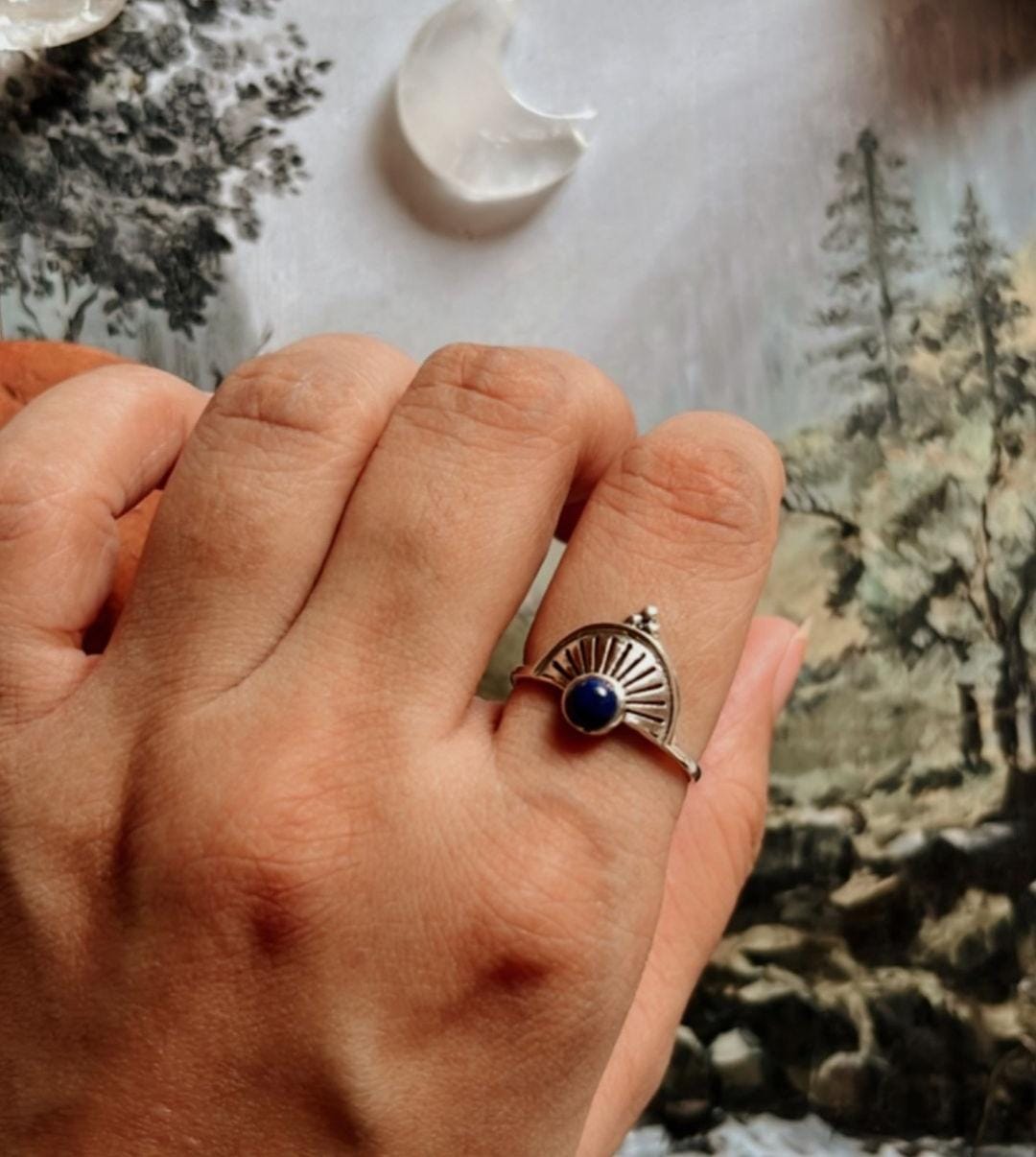 Lapis Boho 2 Silver Ring with Unique Design