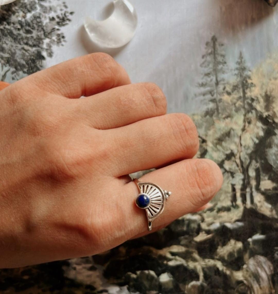 Lapis Stone Boho Silver Ring for Nature Lovers
