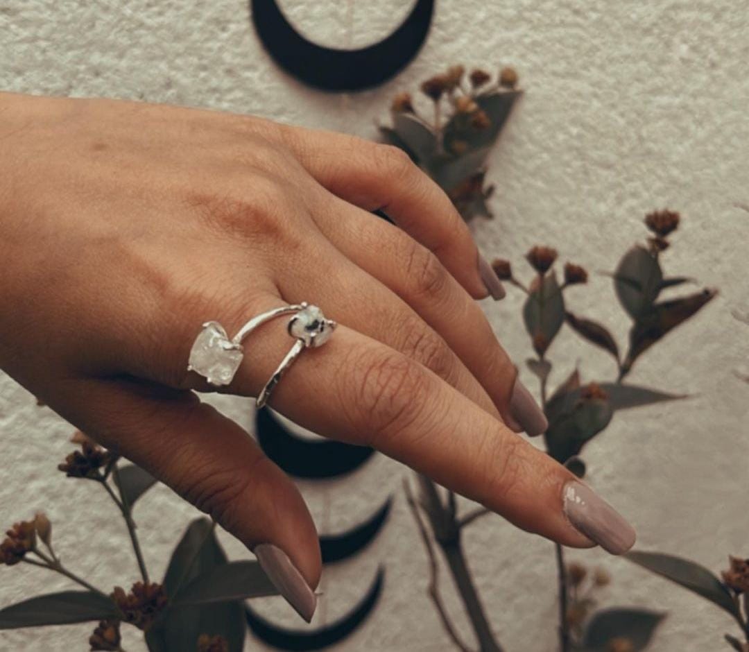Moonstone Double Raw Uncut Adjustable Sterling Silver Ring