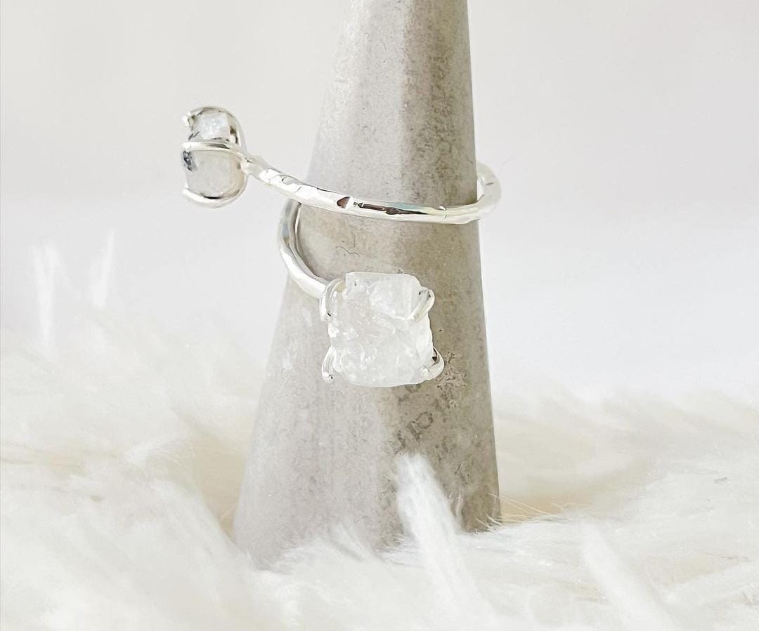 Charming Moonstone Double Raw Uncut Adjustable Silver Ring