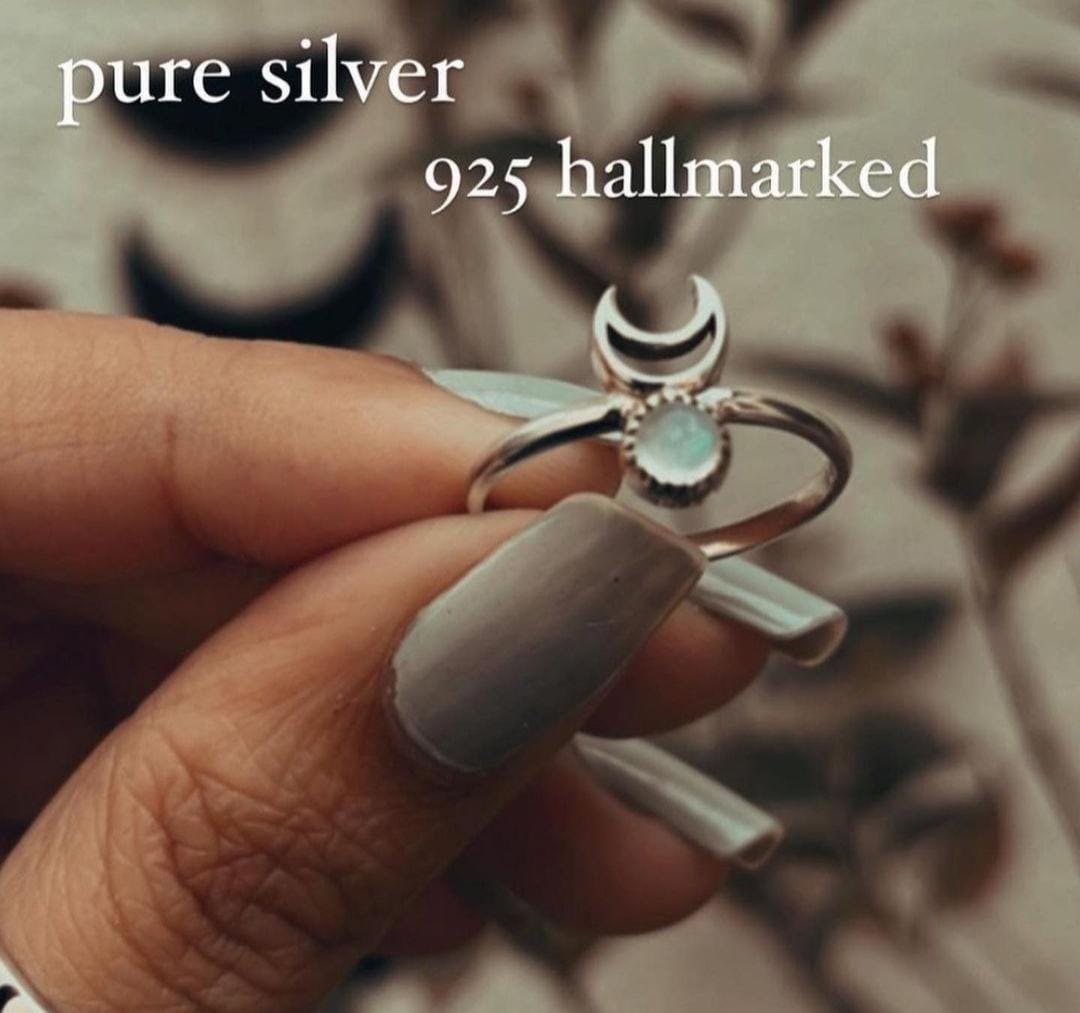 Charming Moonstone Crescent Moon Ring in Sterling Silver