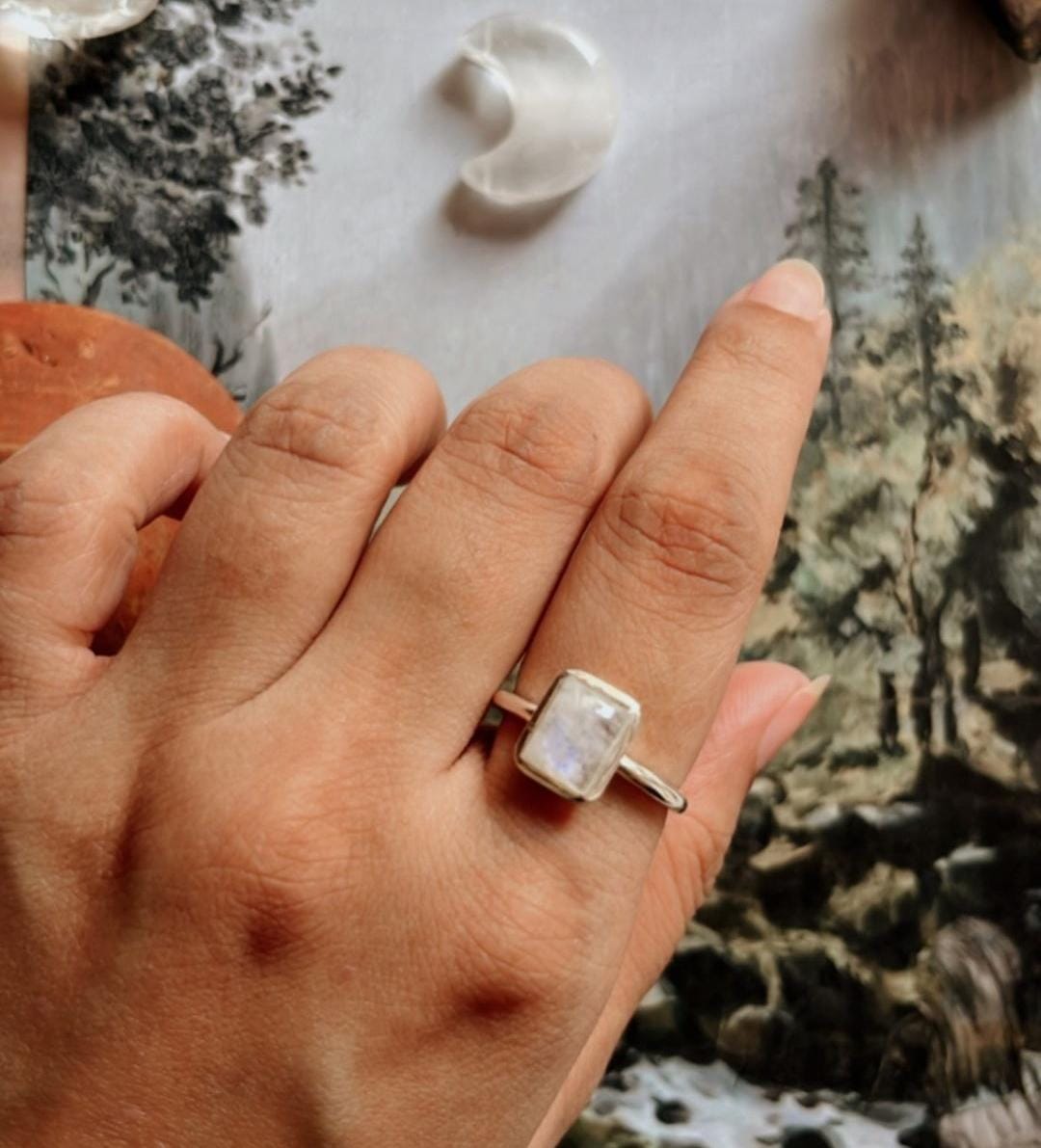 Moonstone Rectangular Ring in Sterling Silver