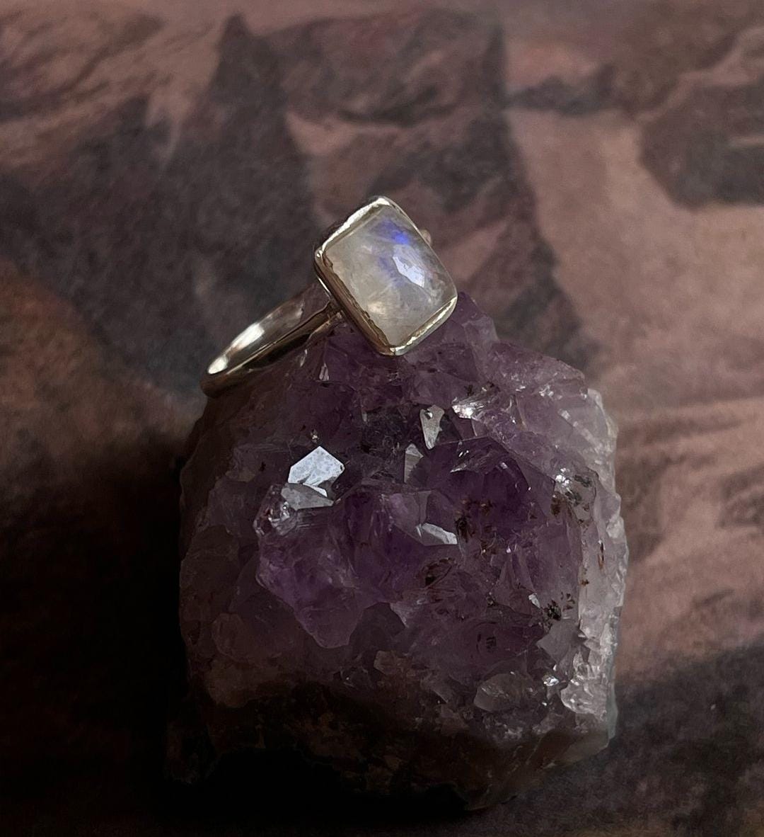 Elegant Rectangular Moonstone Silver Ring