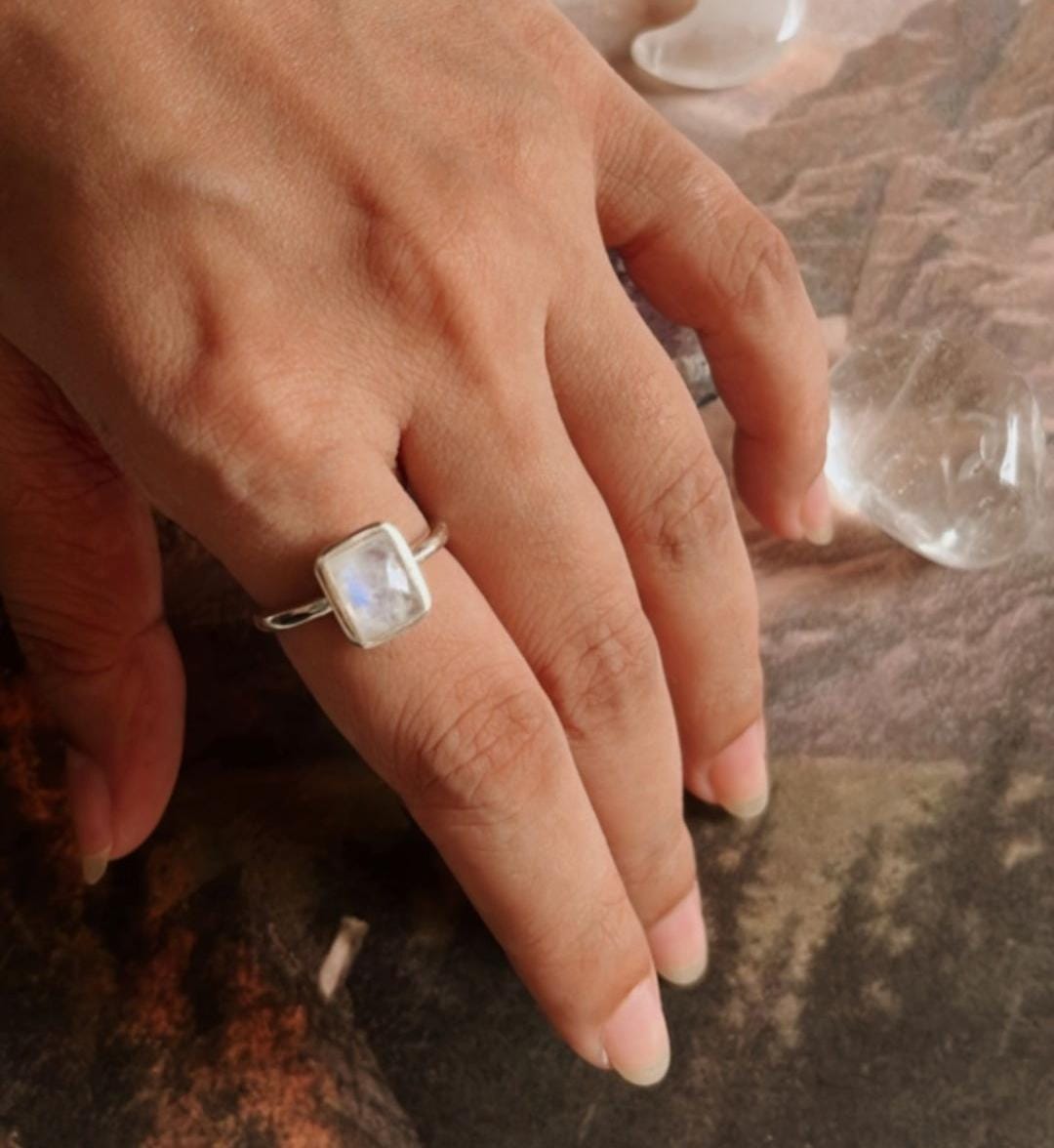 Moonstone Rectangular Design Silver Ring