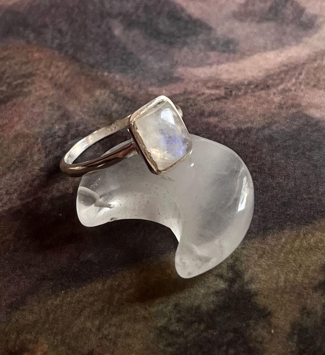 Delicate Rectangular Moonstone Ring in Silver