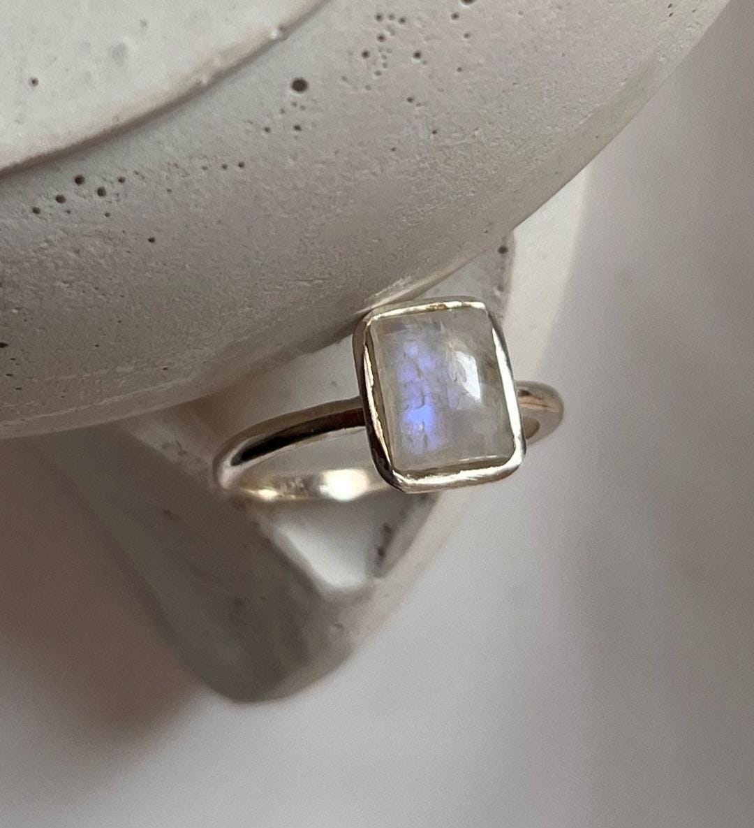 Sterling Silver Rectangular Moonstone Ring