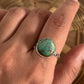 Handcrafted big Tibet turquoise silver ring with a striking design.