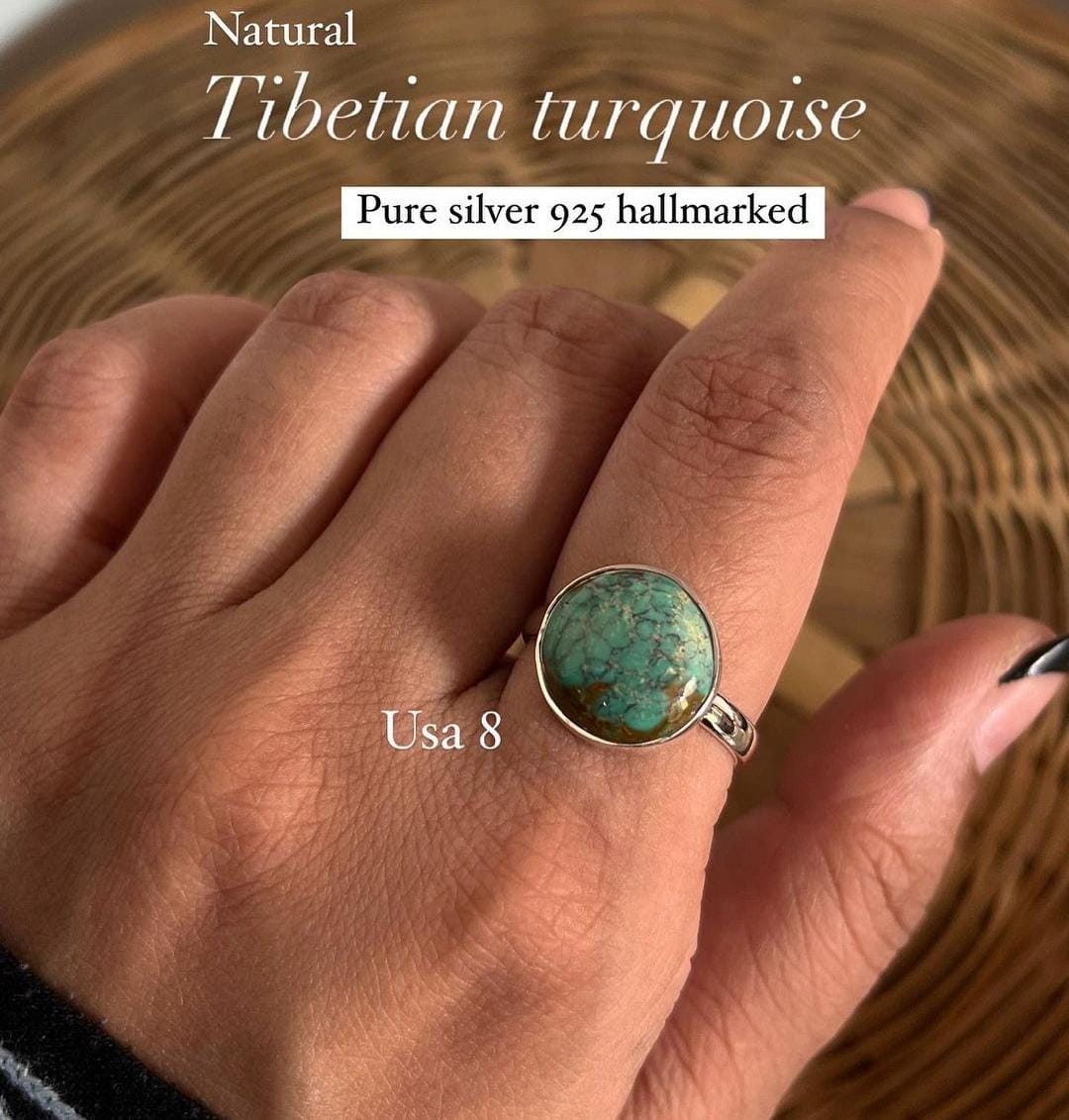 Unique big Tibet turquoise silver ring with natural gemstone beauty.