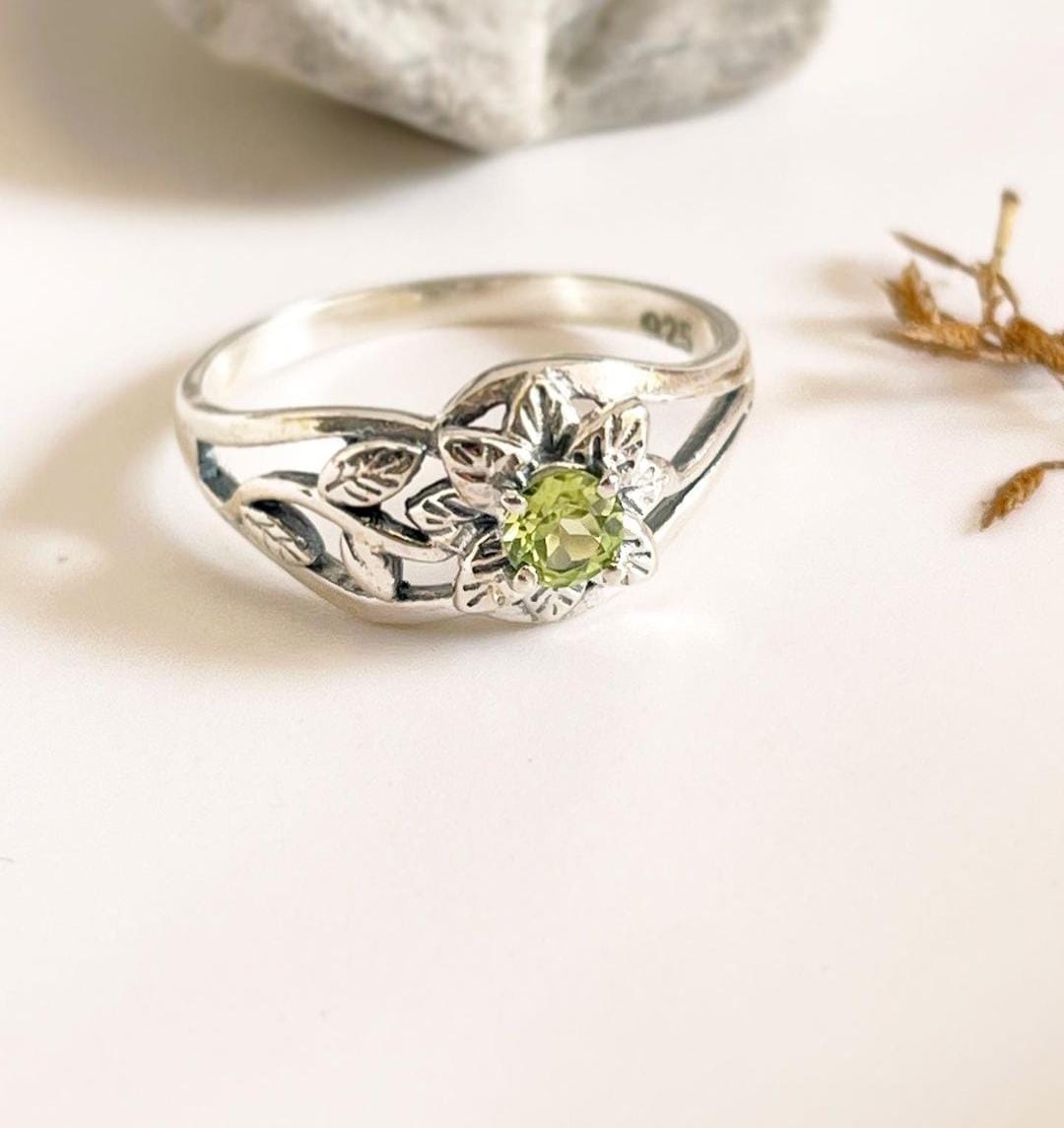 Handcrafted Peridot Forest Ring in Silver