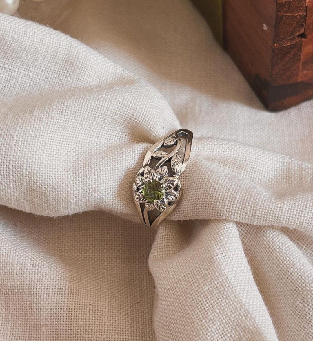 Nature-Inspired Peridot Forest Silver Ring