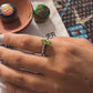 Peridot Raw Uncut Silver Ring with Dotted Band