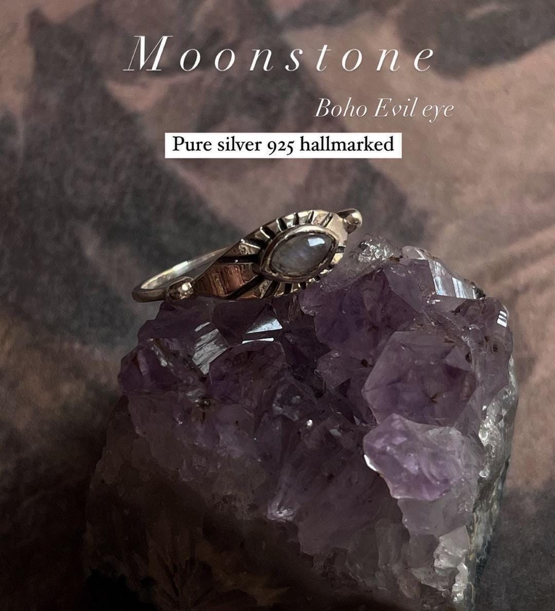 Moonstone Evil Eye Sterling Silver Ring