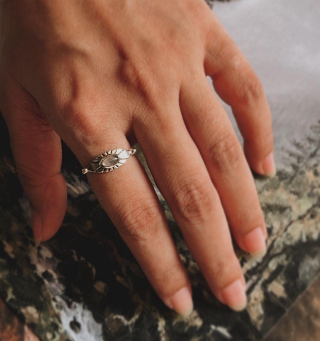 Elegant Moonstone Evil Eye Silver Ring