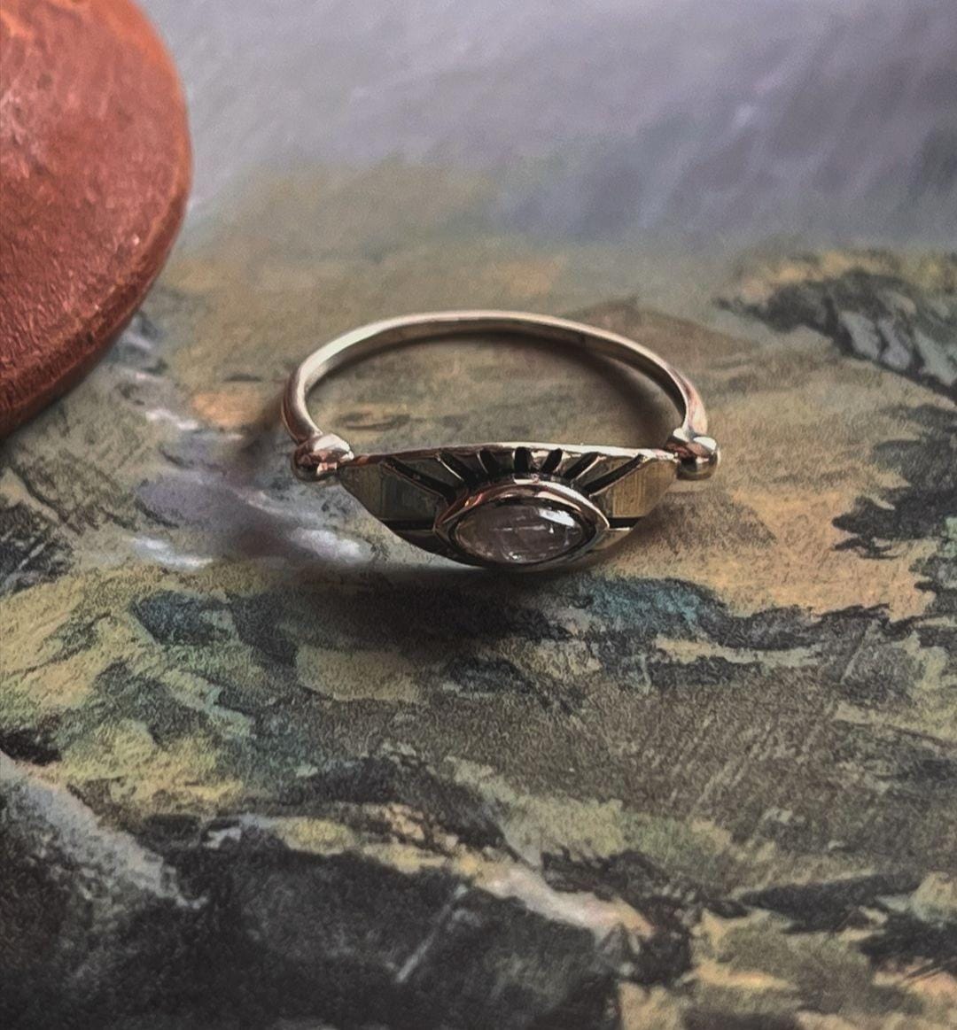 Delicate Moonstone Evil Eye Silver Ring