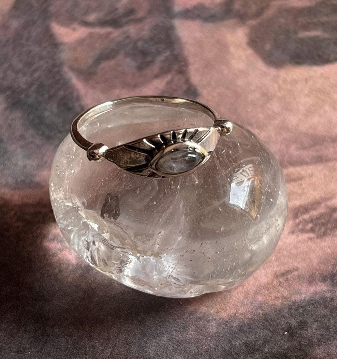 Celestial Moonstone Evil Eye Sterling Silver Ring