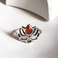 Divine Lotus silver ring with vibrant carnelian gemstone