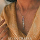 Seven Chakra rectangular cut statement silver pendant