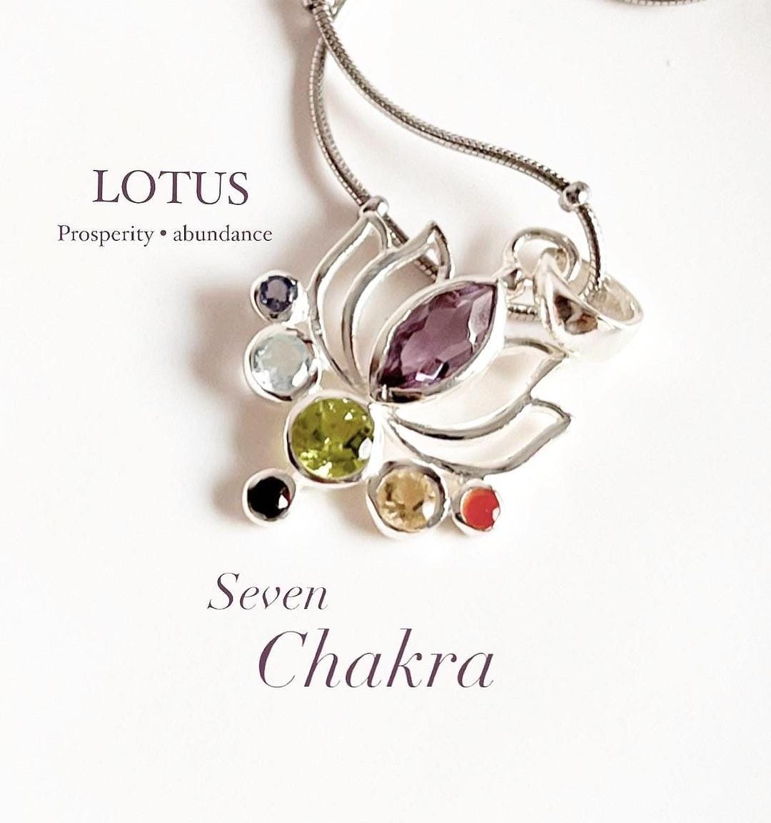 Seven Chakra lotus silver pendant with vibrant gemstones