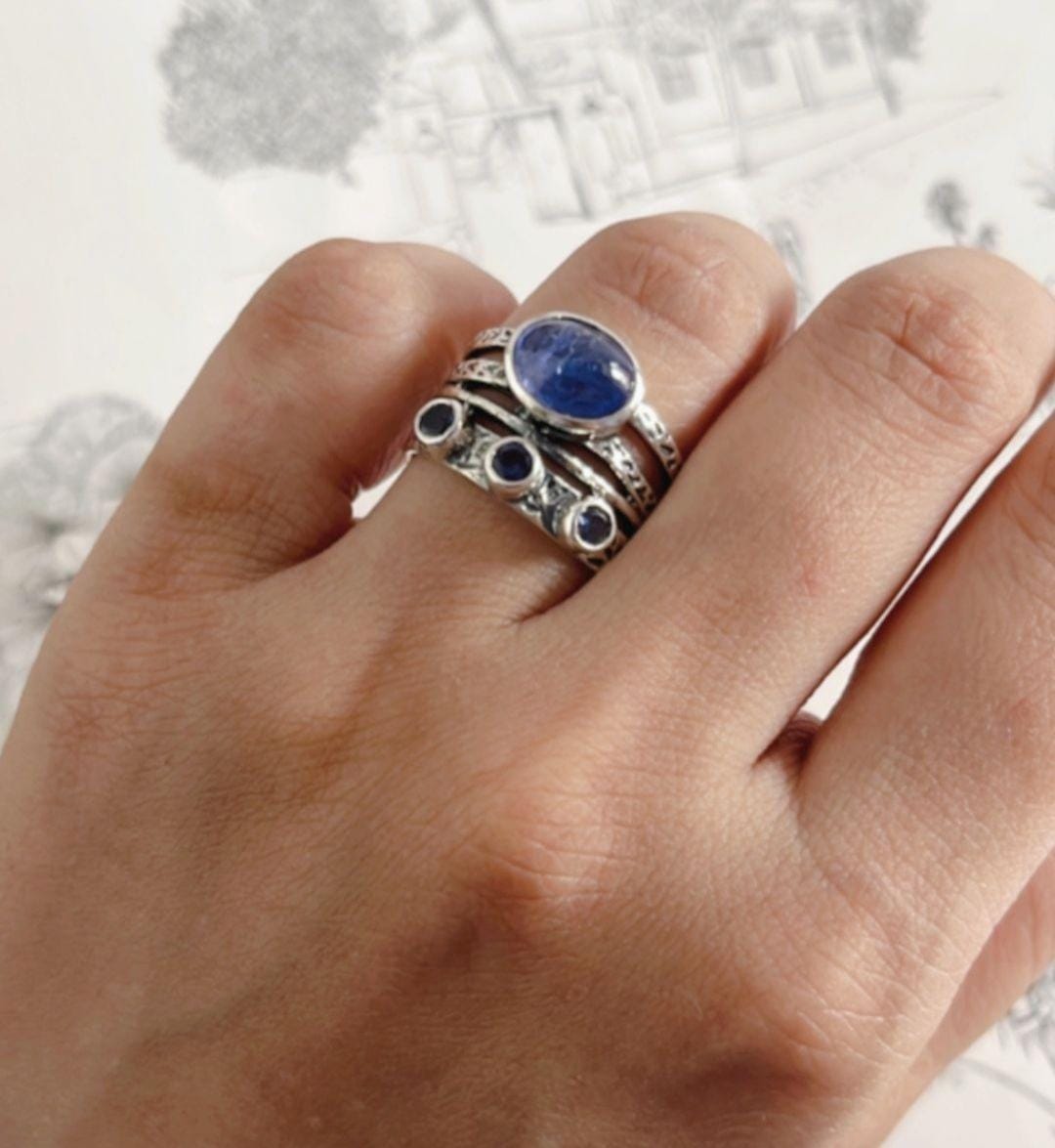 Elegant tanzanite stone rustic design silver ring