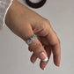 Trendy tanzanite three flower design ring in silver