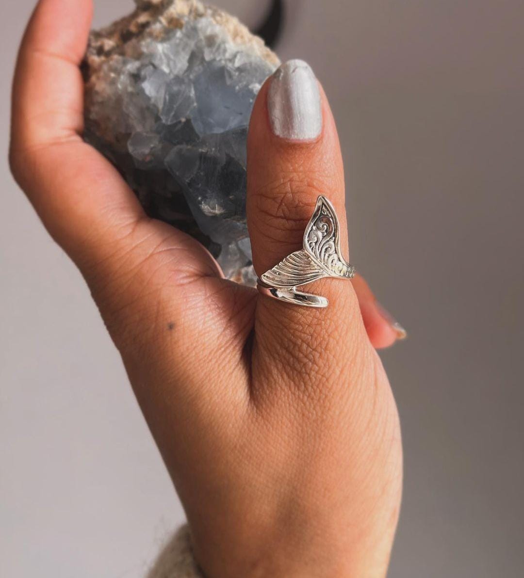 Artistic fish tail silver ring with a beautifully sculpted aquatic shape