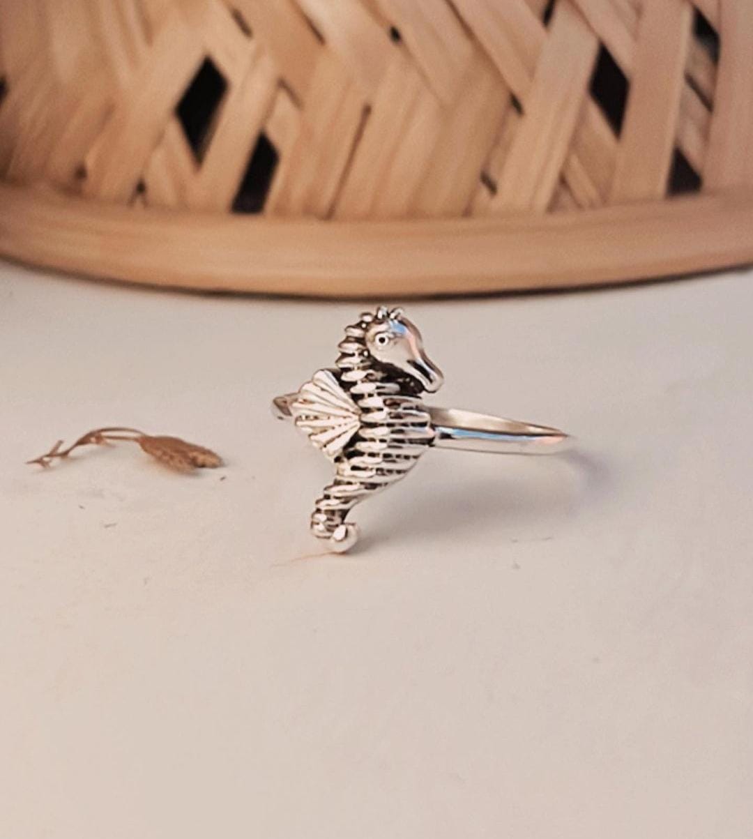 Handcrafted seahorse ring in sterling silver