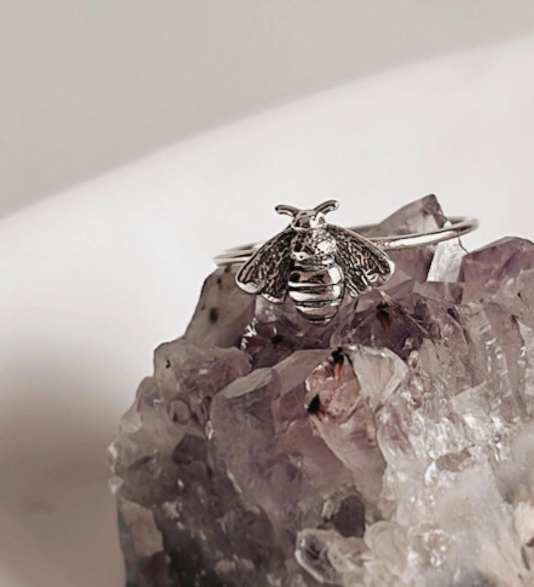 Bold big bee silver ring with intricate detailing.