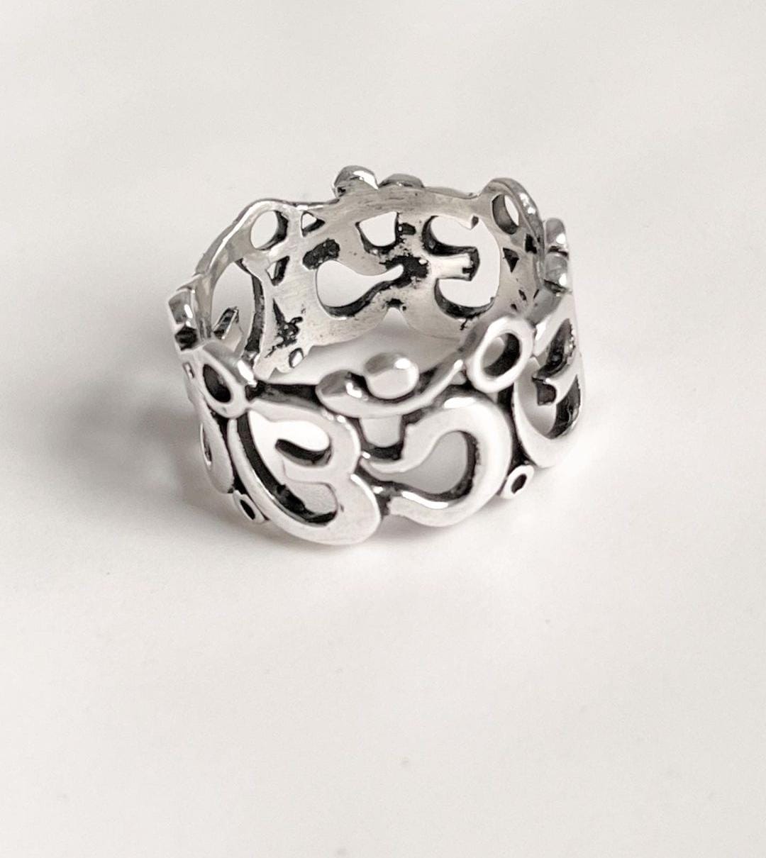 Full Band Sterling Silver Ring with Om Aum Design