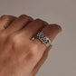 Handmade 3D Floral Patch Silver Band Ring 