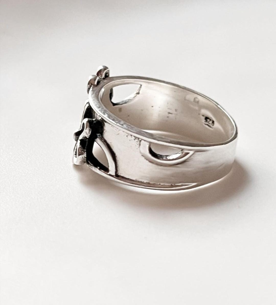 3D Floral Patch Band Ring in Sterling Silver 