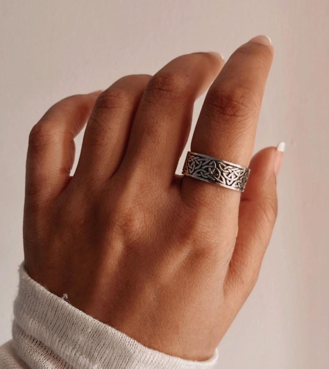 Thick Celtic knot band ring in sterling silver
