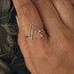 Unique double triangle silver ring with layered triangular shapes