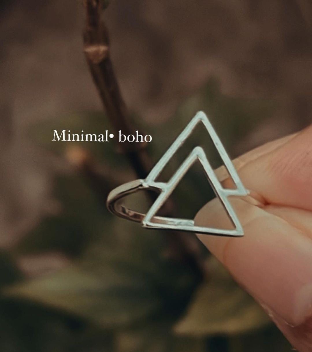 Sleek double triangle silver ring for a bold, contemporary look