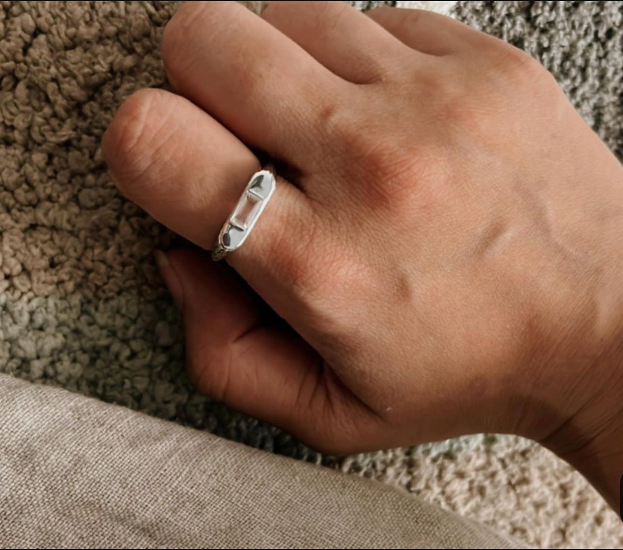 Classic signet ring with clear quartz stone set in sterling silver