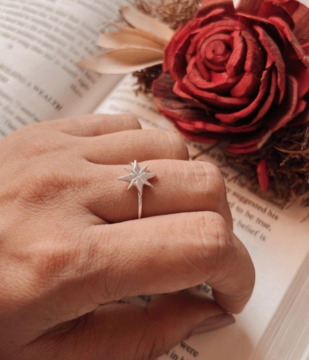 Elegant North Star Silver Ring for Women