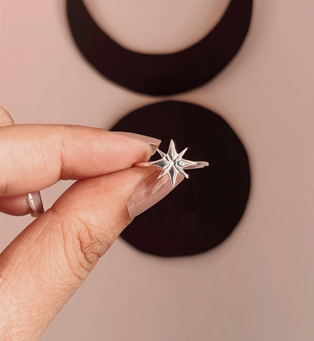 Sterling Silver Ring with North Star Detail