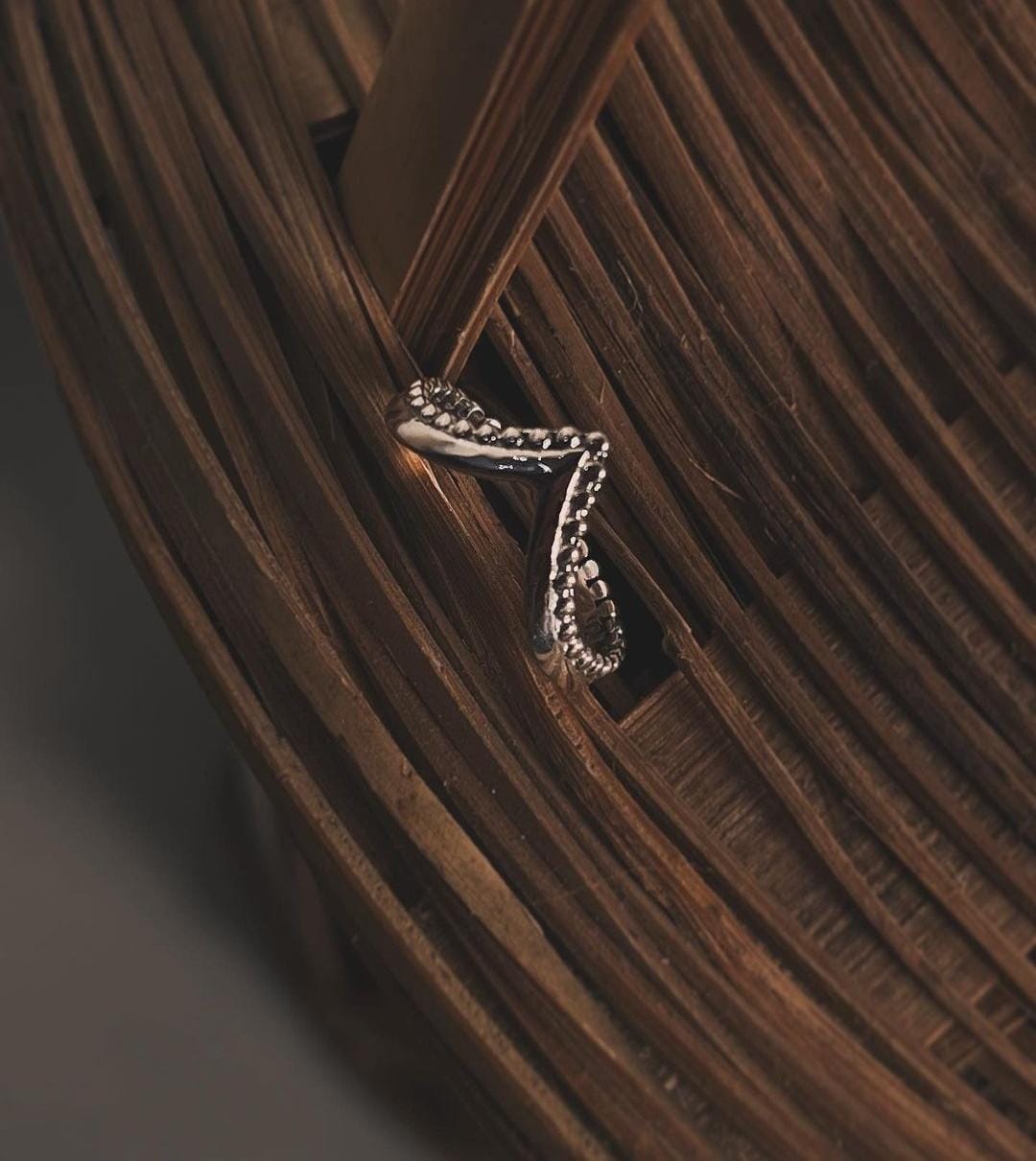 Stackable V Rawa design silver ring