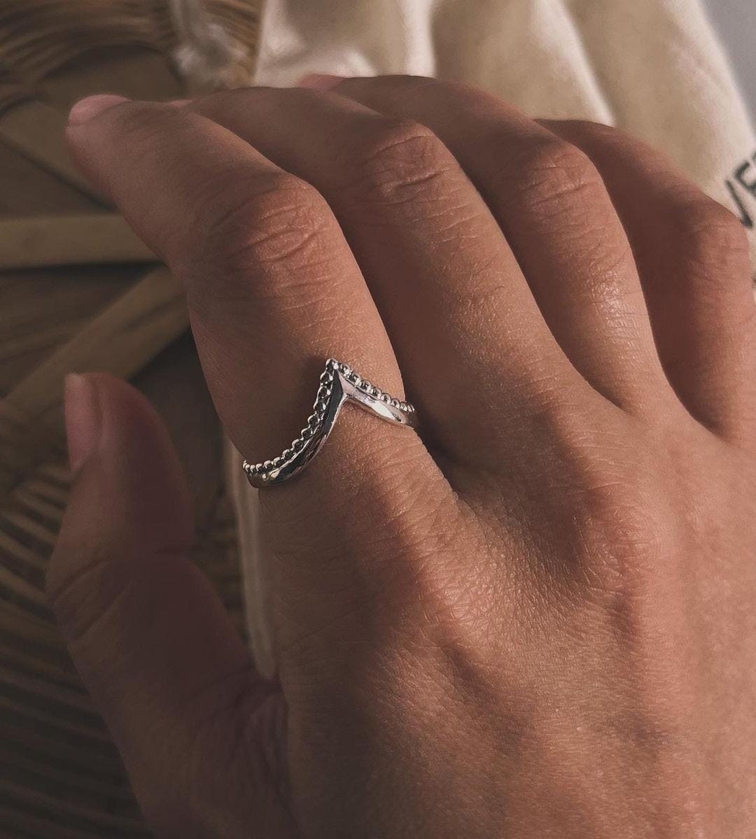 Minimalist V Rawa stackable ring in sterling silver