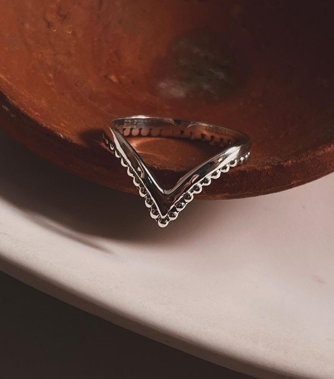 Sleek V-shaped Rawa stackable silver ring