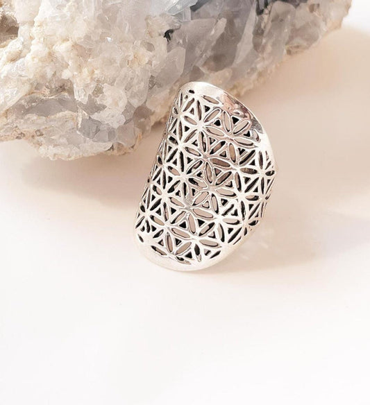 Flower of Life Design Sterling Silver Ring