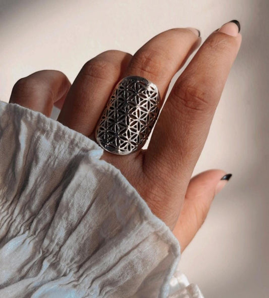 Elegant Flower of Life Silver Ring