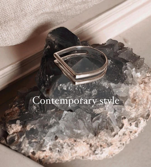 Chic double square 925 Sterling Silver ring stacked for a trendy layered look