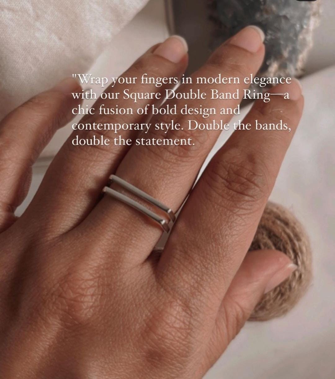 Sleek and stylish double square stackable silver ring with refined edges