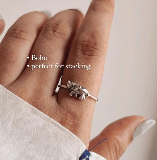 Charming elephant silver ring with intricate detailing and polished finish