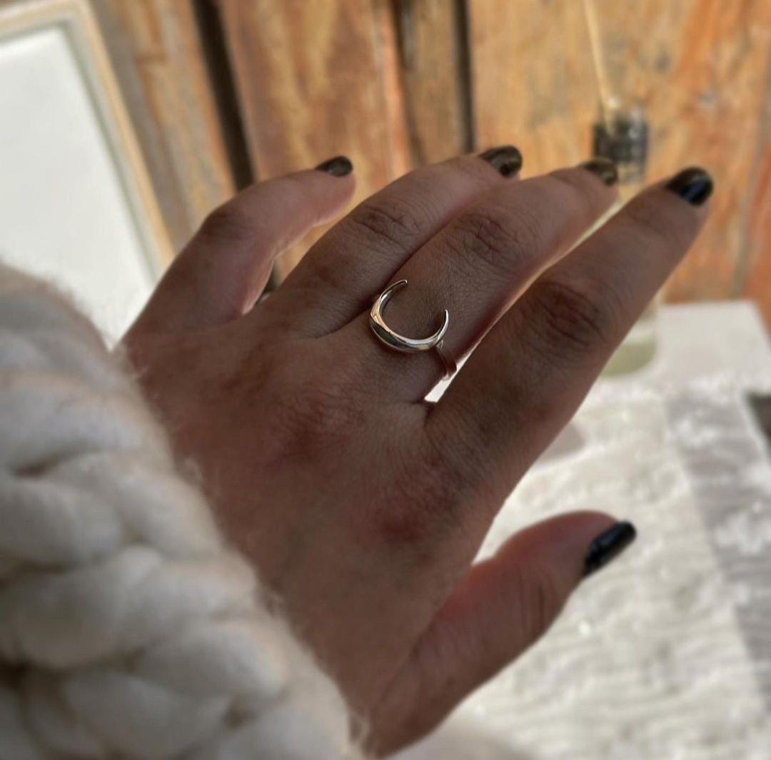 Minimalist Crescent Moon Silver Ring