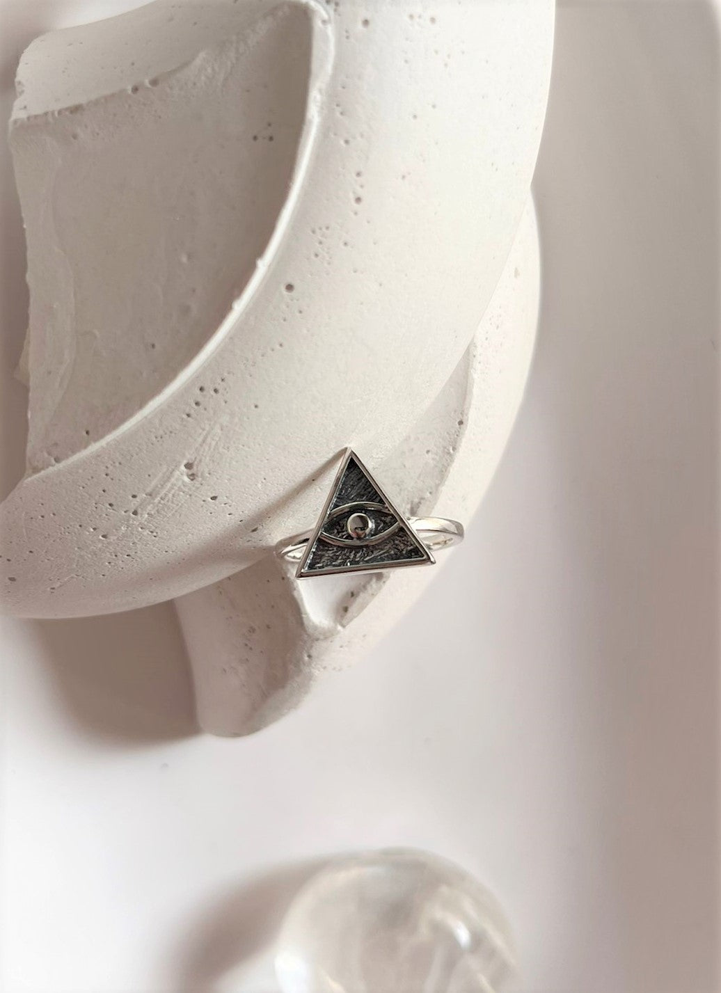 Elegant Eye of Providence silver ring with intricate detailing
